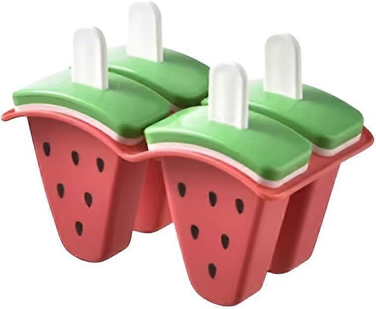 Watermelon Shaped Ice Cream Molds with Sticks,4Cavity Plastic Popsicle