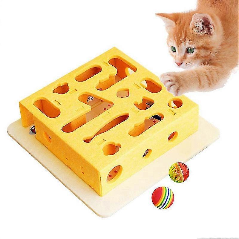 Cat Puzzle Toy, Claw Grinding Puzzle Toy for Cats, Interactive Interesting Maze Box Wooden Puzzle Game with Bell & Ball