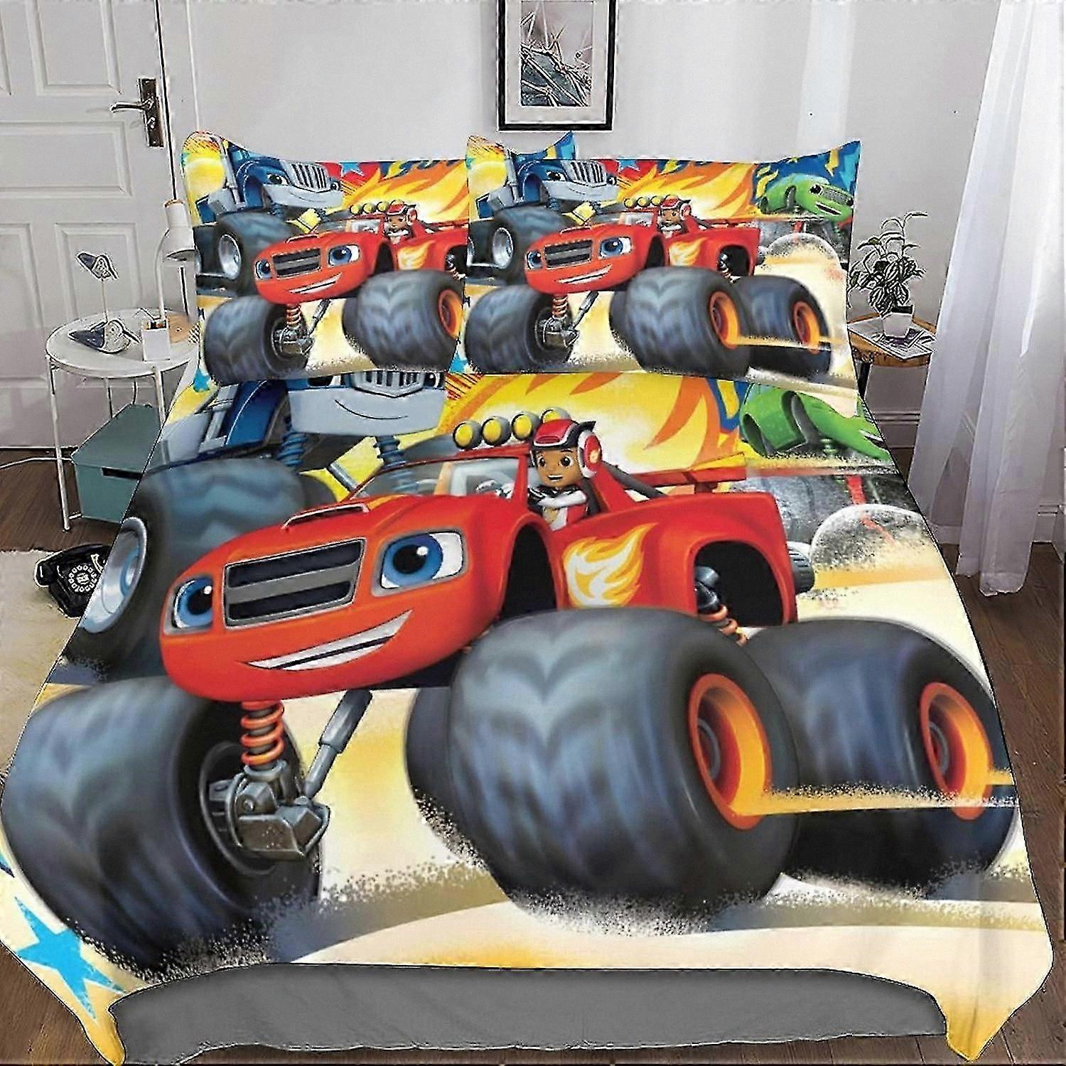 Children's Soft Microfiber Bedding Set with Truck Theme and Coordinating Pillow Sham