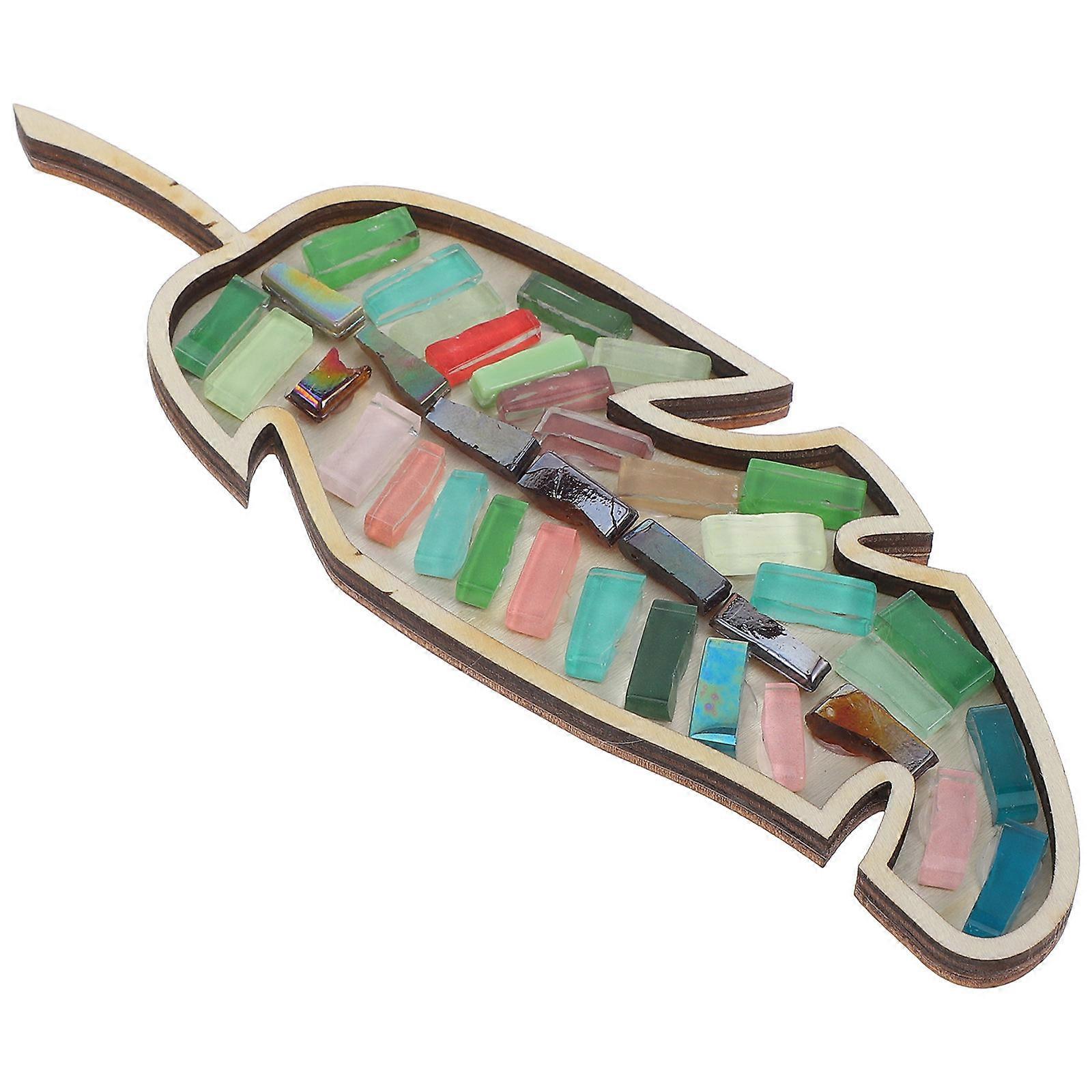 5Pcs Craft Kit For Adults And Kids Featuring Leaf Shaped Wooden Base And Colorful Tiles 18X6X0.7CM Ideal For Home Decoration Projects