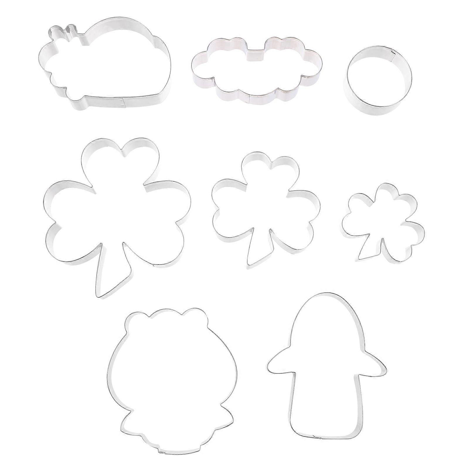 8Pcs St. Patrick's Day Cookie Molds For Craft Enthusiasts Silver Four-Leaf Clover Baking Gadget 12.5X10.3X1.5Cm