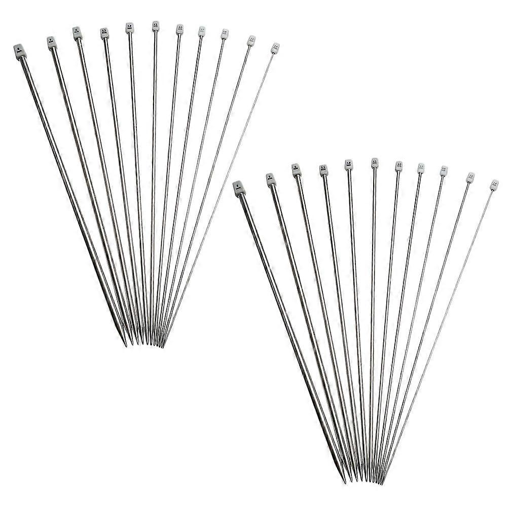Stainless Steel Straight Knitting Needles for Knitting 44Pcs Silver Kit