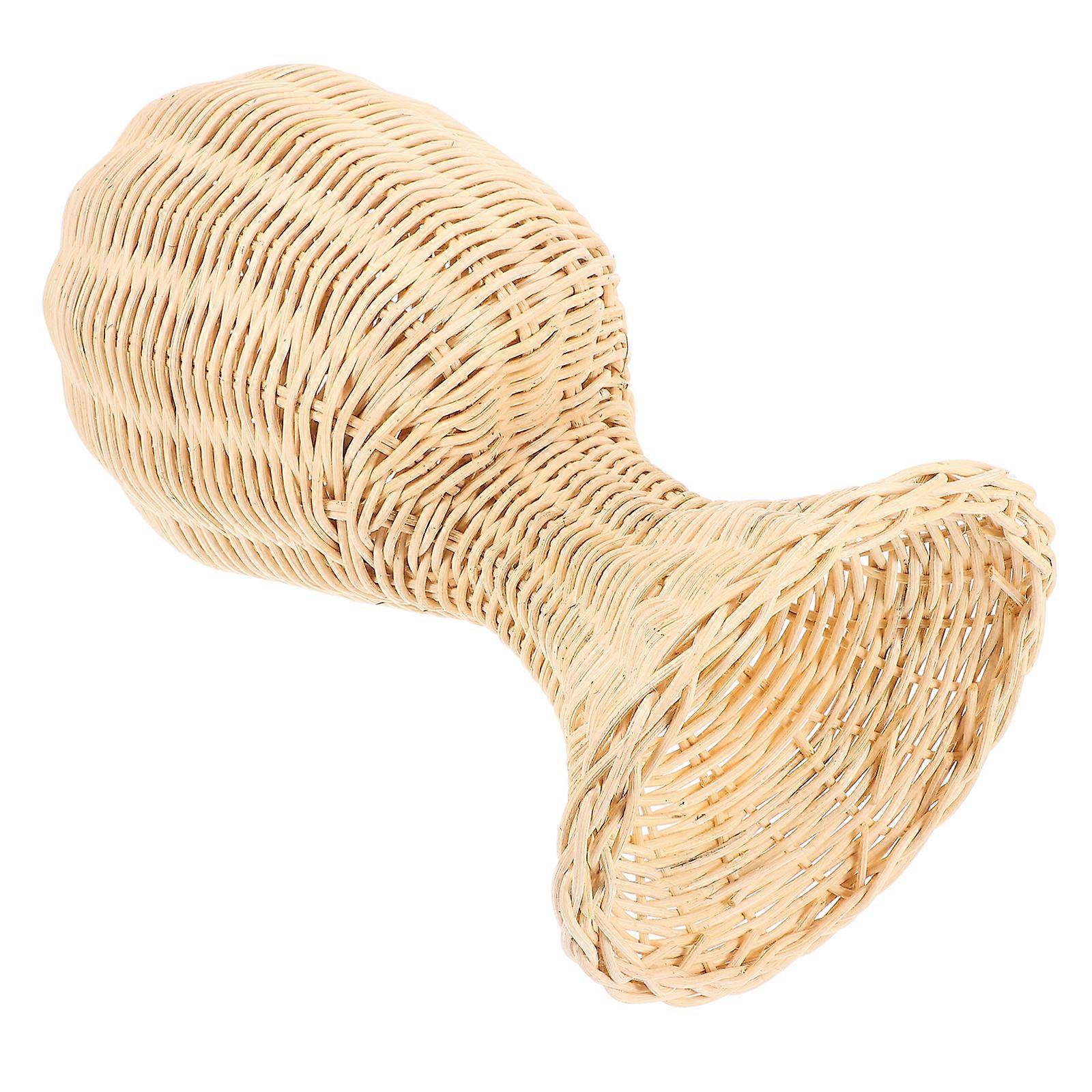 Headphone Holder Wicker Display Stand for Hold 2Pcs Beige Rattan Hat Stand
