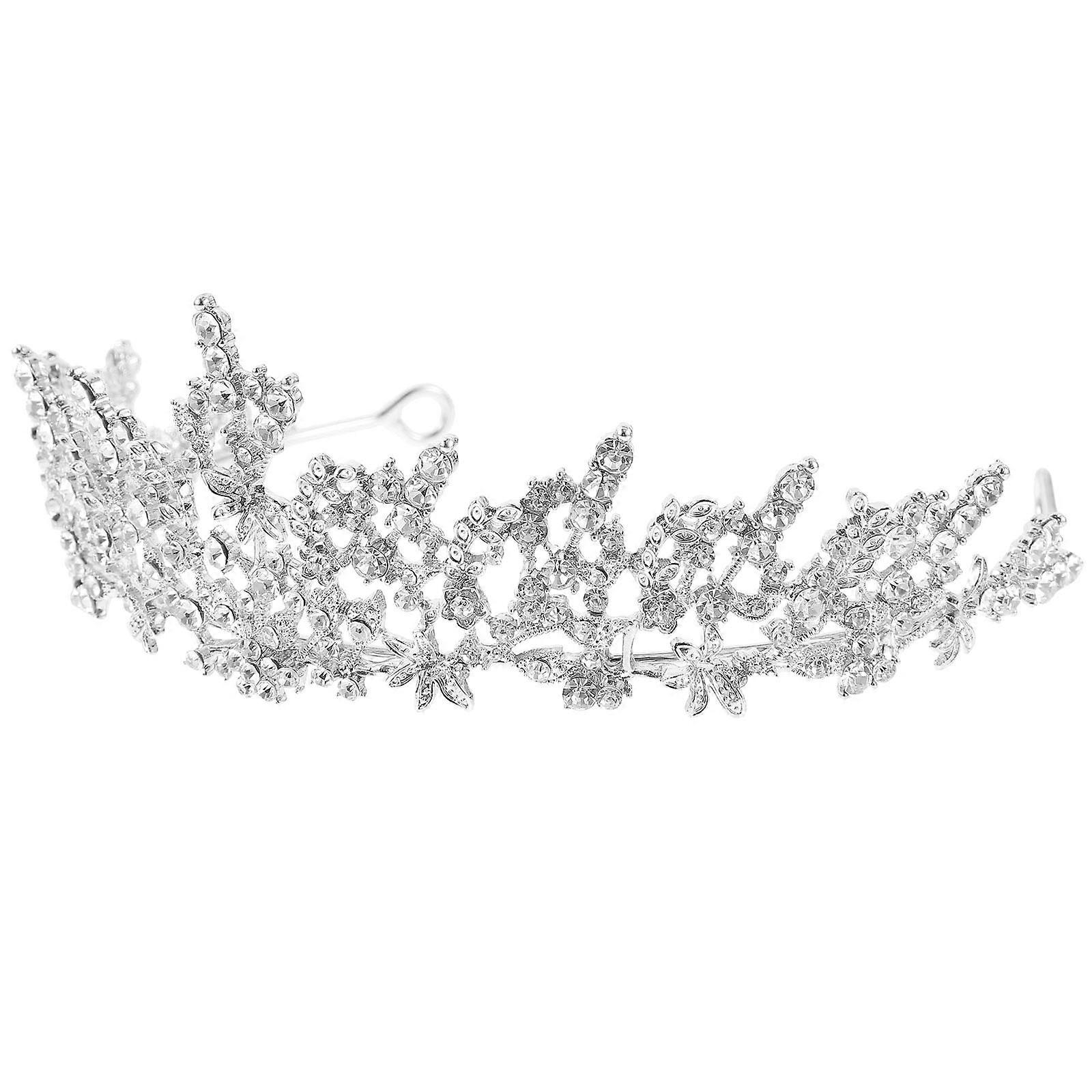 Bride Crown Rhinestone Crown for Bride 3Pcs Silver Alloy Headpiece