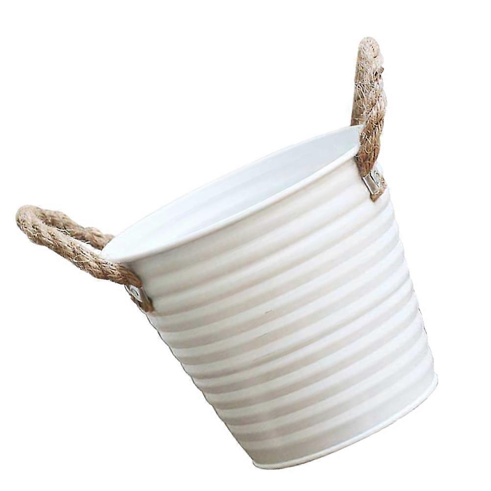 Horizontal Pattern Flowerpot Iron Planter for Storage with Rope Handle