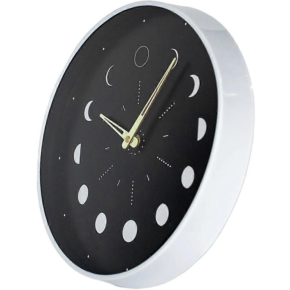 Black Luminous Wall Clock Wooden Moon Phase Mute Clock 3Pcs Decor