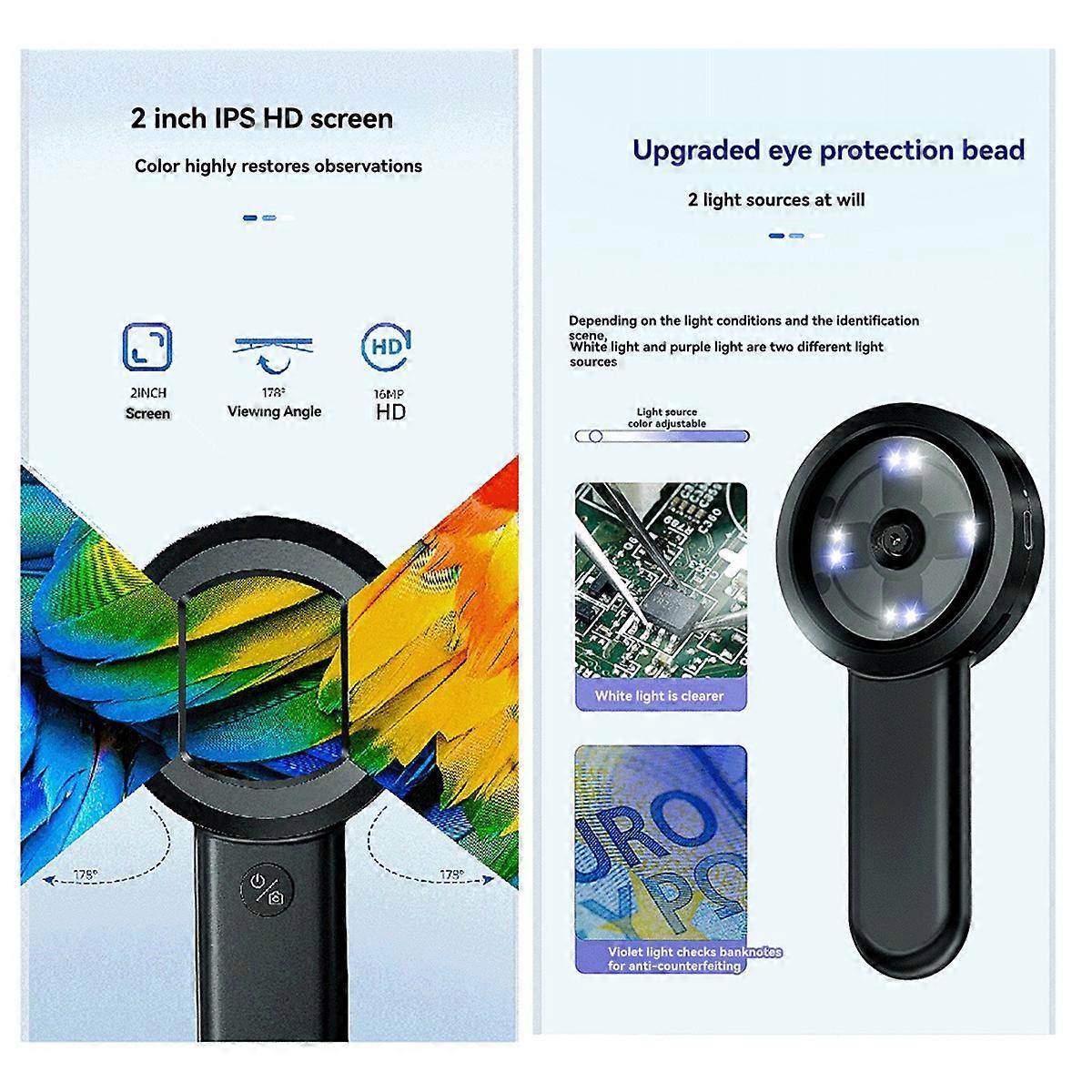 USB Charging 100X Reading Loupe with 8 LED Light Rechargeable