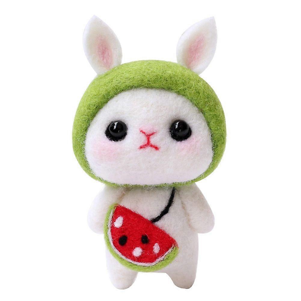 Non Finished DIY Felting Wool Rabbit Doll Handmade Craft Material Package ToolsWatermelon