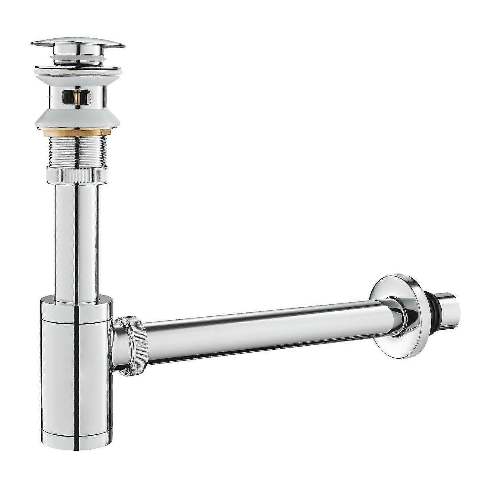 Bathroom Sink Drain Kit with Trap, Pop up Drain Stopper with Overflow, 1-1/4' Bottle P Trap, Made of Brass and Stainless Steel, Chrome 26s