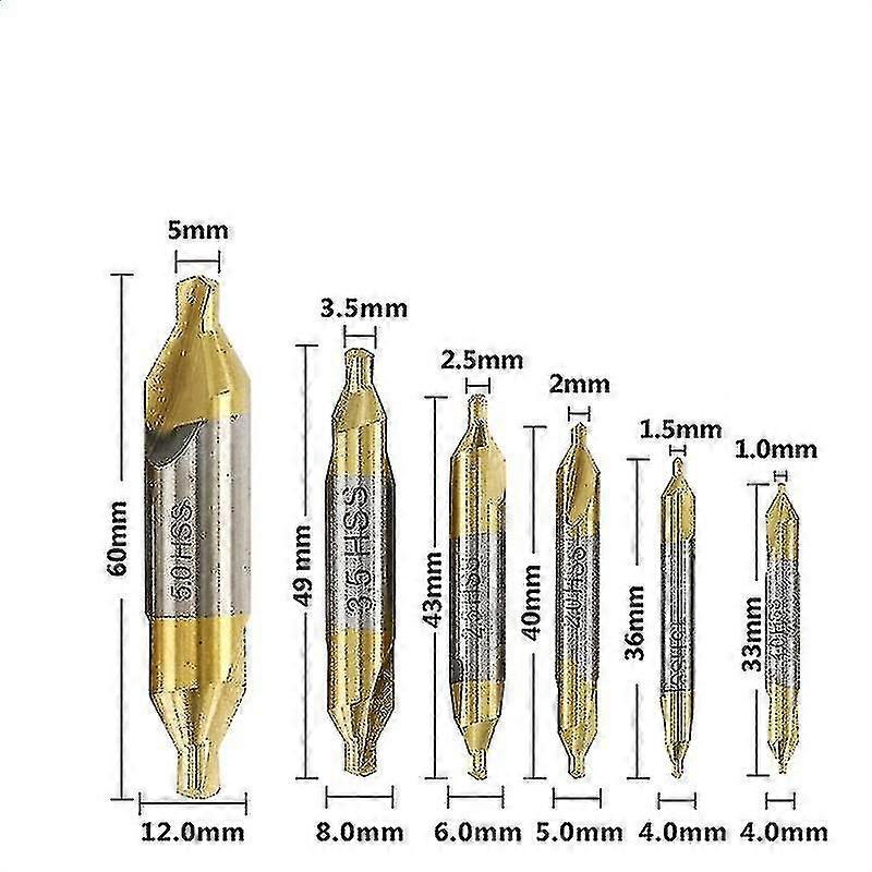 Centering Drill Set,lathe Tool,hss Centering Drill Set 1.0-5.0 Mm(titanium Plated On Both Ends)(6pcs) []