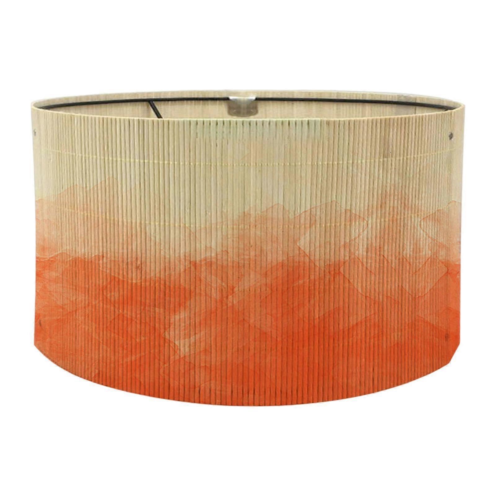 Gradient Bamboo Lamp Shade E27 Base, Boho Pendant Cover, Replaceable Drum Shade, European Pendant, Gradient Orange