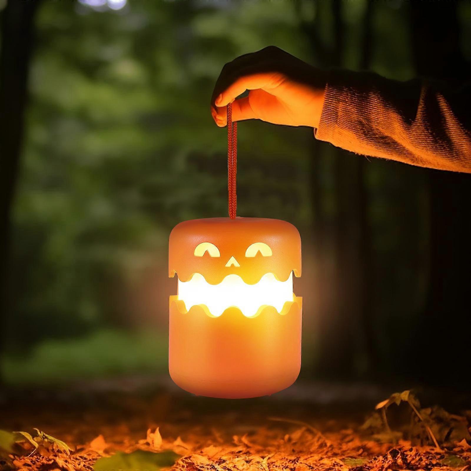 Halloween Pumpkin Lantern With Double-Sided LED Faces Collapsible Rechargeable Night Light