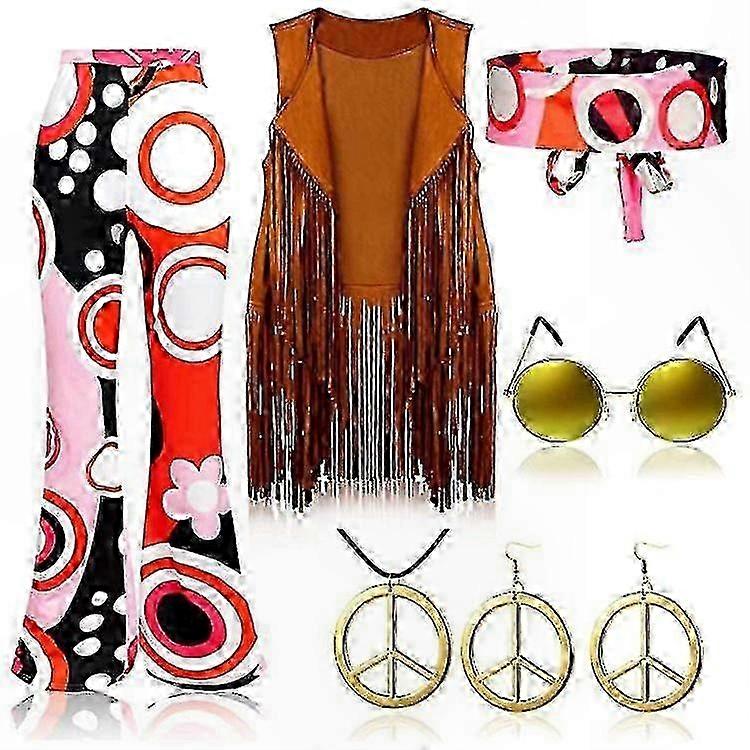 Vintage 70s Groovy Tassel Vest and Pants Set with Matching Scarf for Men and Women