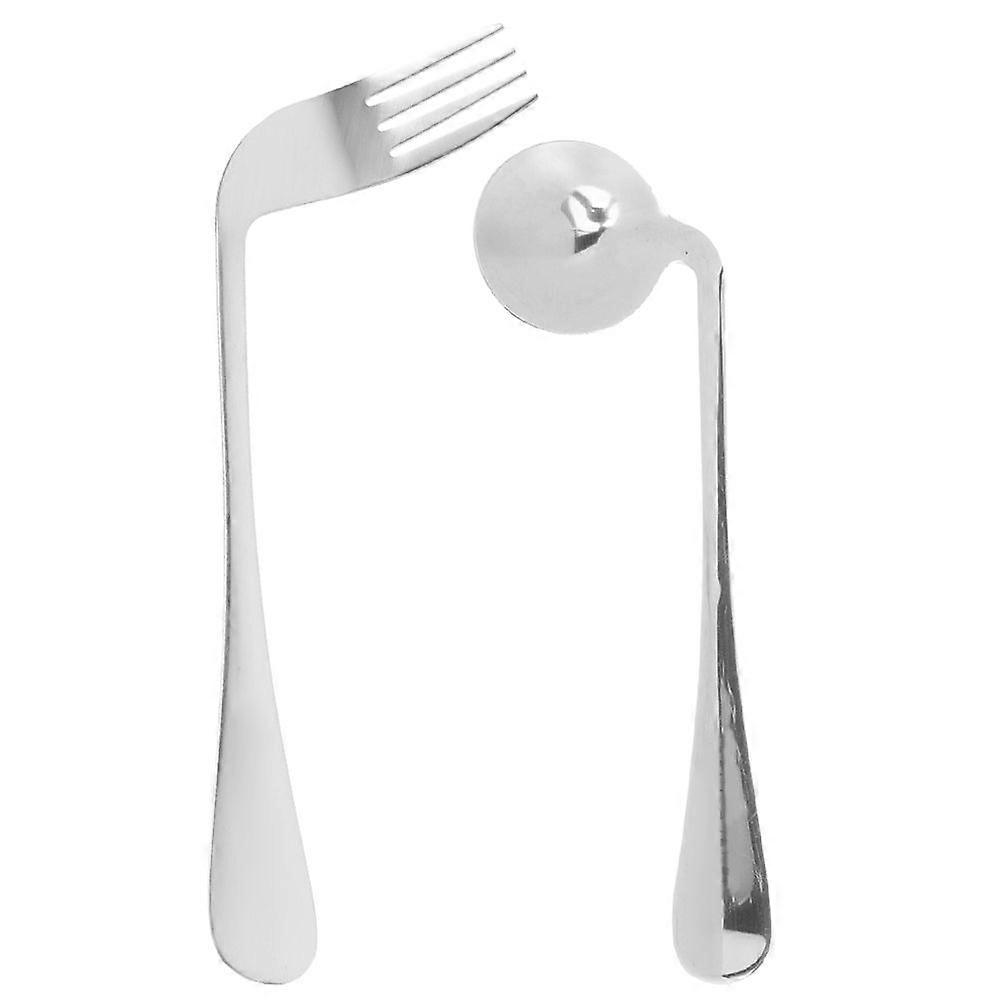 1 Set of Stainless Steel Self-Feeding Curved Utensil Angled Spoon Curved Fork for Elderly Patients