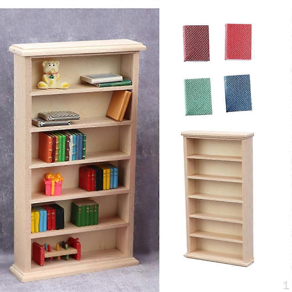 1/12 Dollhouse Miniature Bookshelf Cupboard Bookcase Shelf 6 Layers with Mini Books Accessory