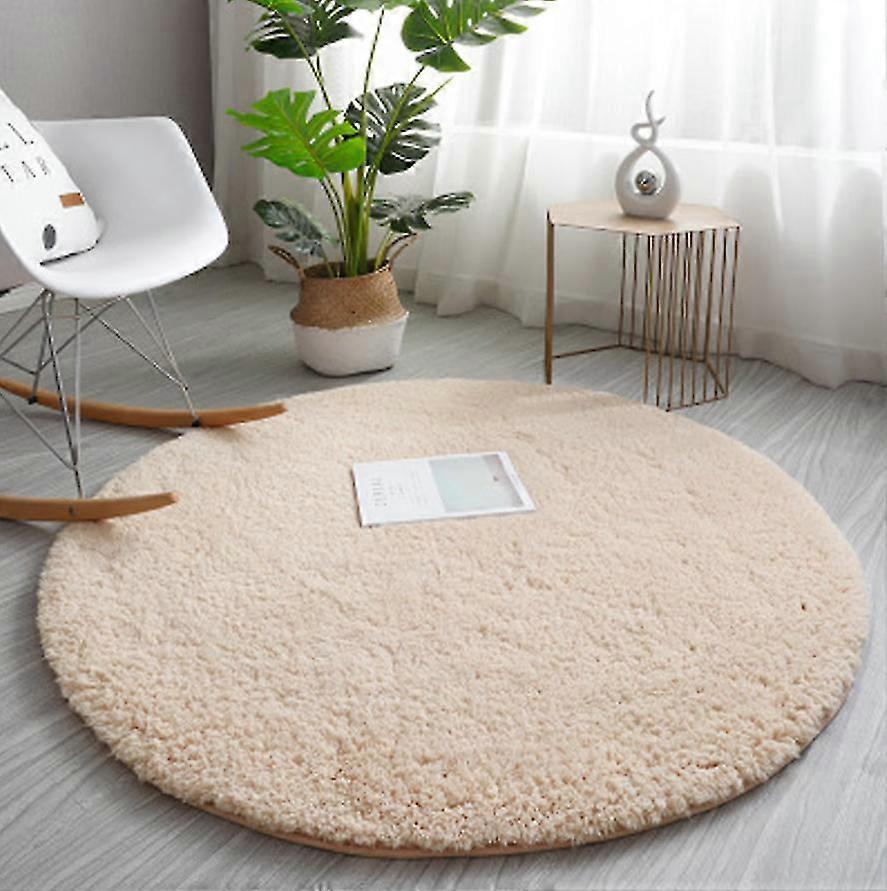 Plush bath mat for guest bathroom Ø 60 cm, solid color lamb wool