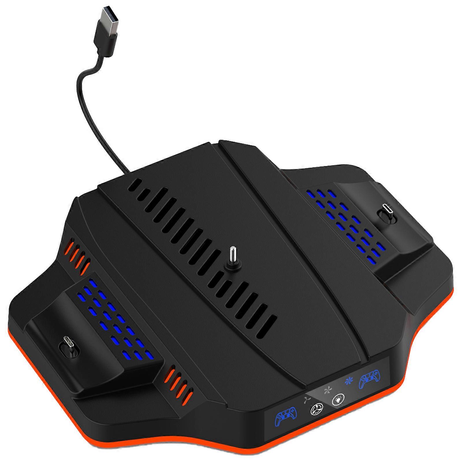 Game Consoles Cooling Base with LED Colorful Light Controller Charging Holder Stand for P5 Slim Host/for P5  Black