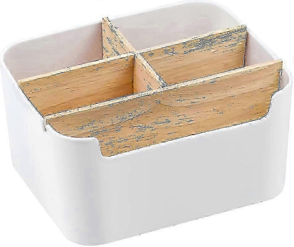 For 2024 Desktop Storage Boxes, Storage Box With 5 Wooden And Plastic Compartments, Multi-functional Organize For Efficient Workspace Organization 202