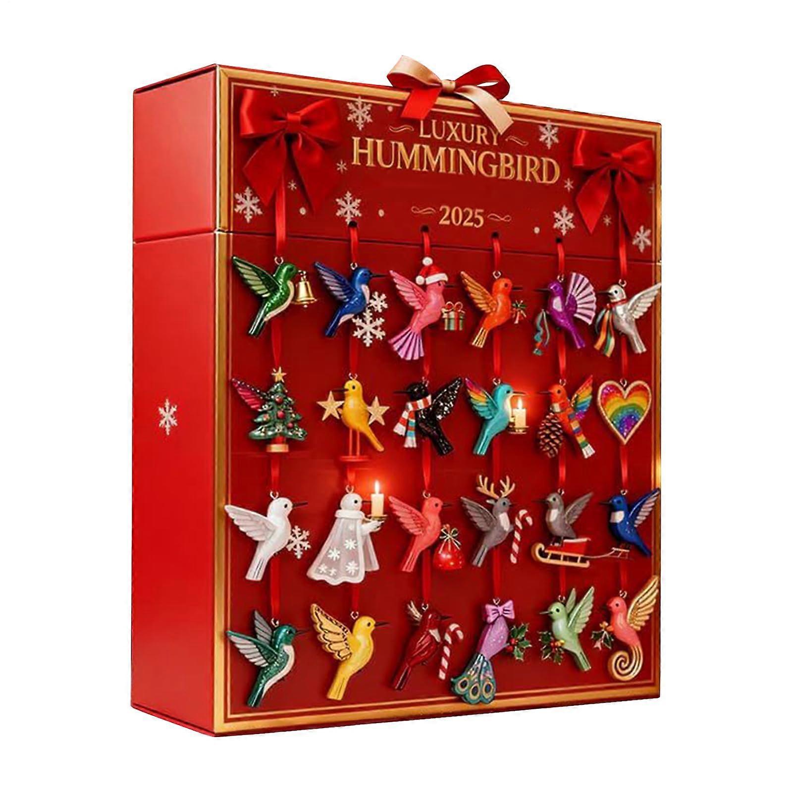 Acrylic Advent Calendar 24Day Christmas Countdown with Hanging Bird Ornaments for Tree, Wall and Window Decor