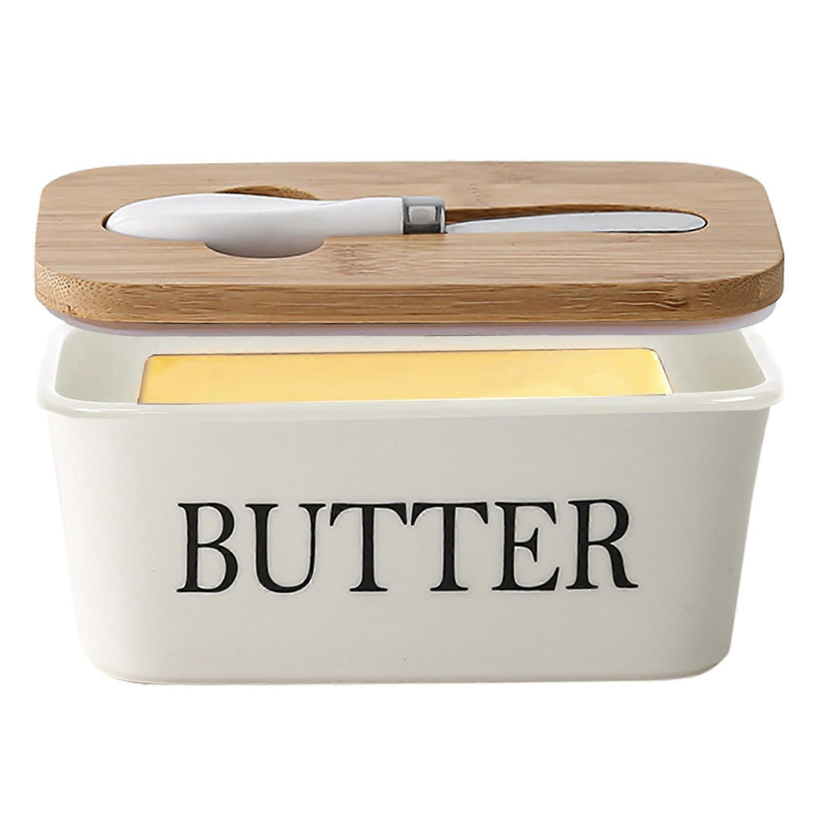 Butter Dish with Lid and Cutter, Airtight Ceramic Container, Large 650ml for Countertop and Fridge