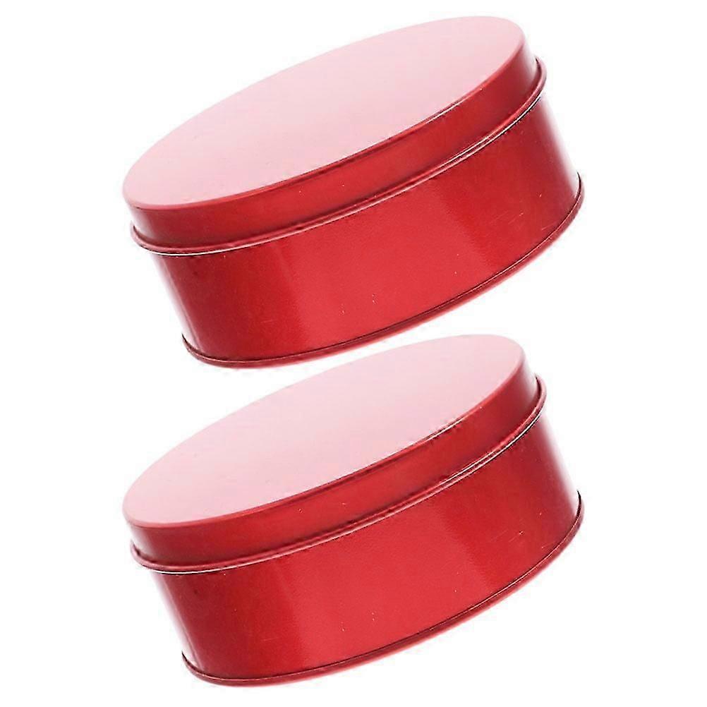 Tinplate Box 2 Pcs Cookie Jars With Lids Containers Candy Metal Round Christmas Goody Boxes
