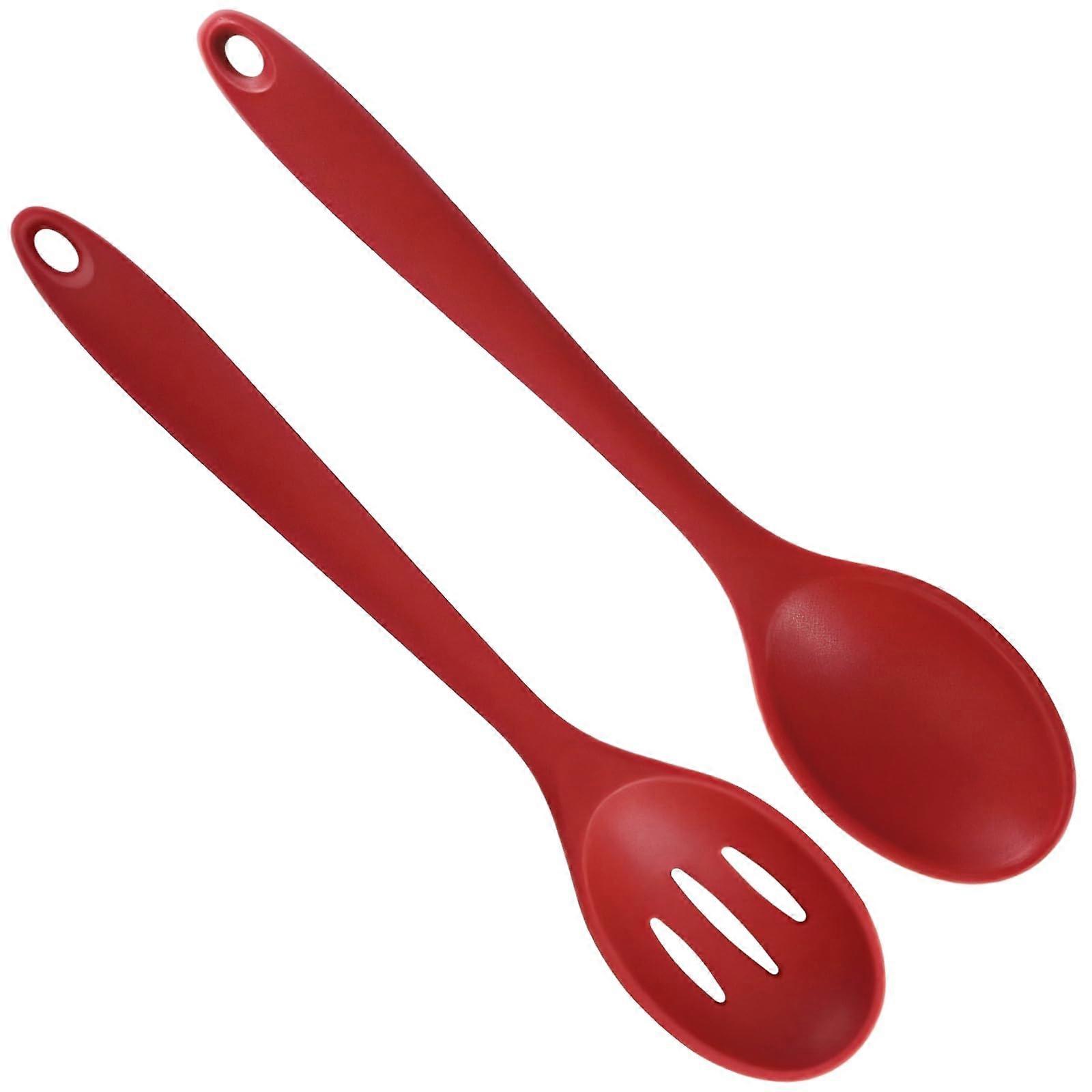 2 Pcs Silicone Cooking Spoon Set, Heat Resistant 600°F, Nonstick Safe, Slotted for Stirring and Serving
