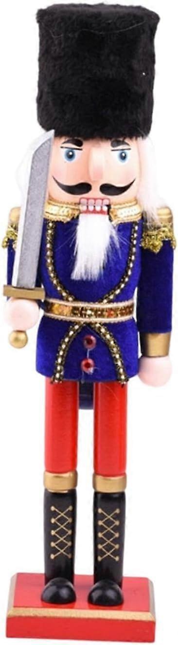 Christmas Nutcracker Wooden Figurine Blue Traditional Ornament for Holiday Tabletop Display