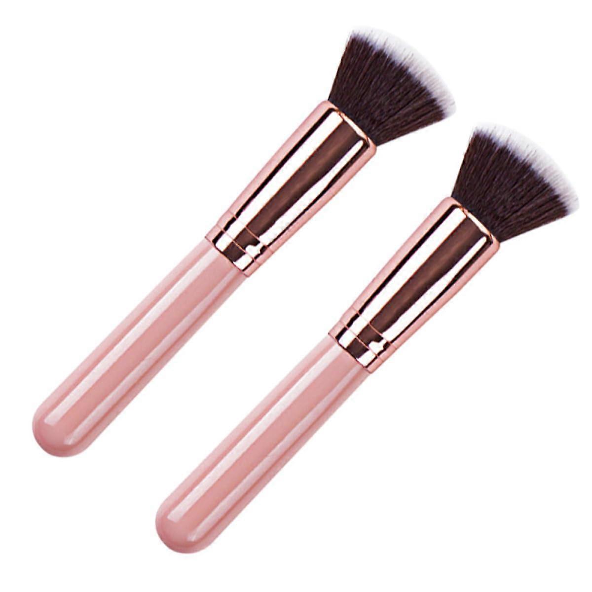 2Pcs Pink Flat Head Foundation Brush for Flawless Makeup, Liquid and Powder Blending