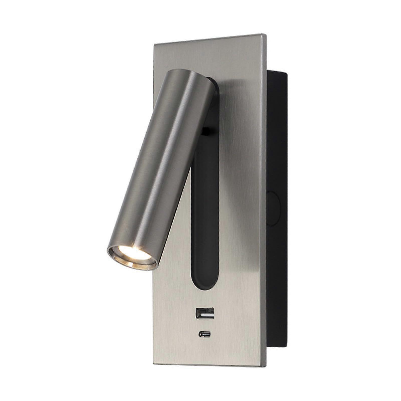 Wall Mounted Reading Light with Adjustable Rotation Head, Gray LED Bedside Wall Lamp with USB and TypeC Charging