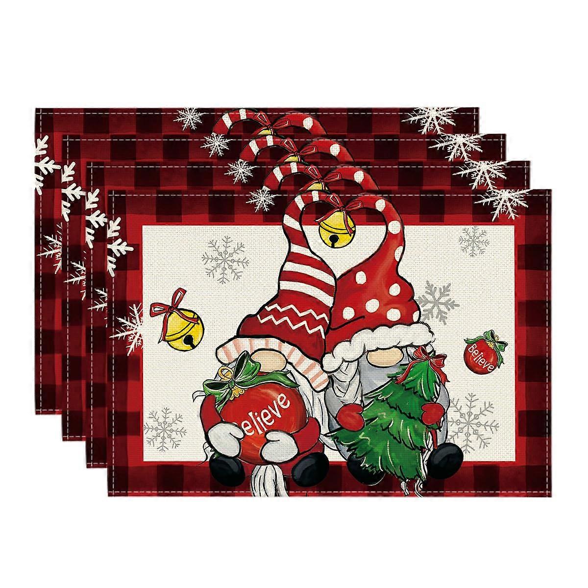 Christmas Placemats Set of 4 Red and Black Snowflake Holiday Table Mats 12x18 Inch WrinkleResistant
