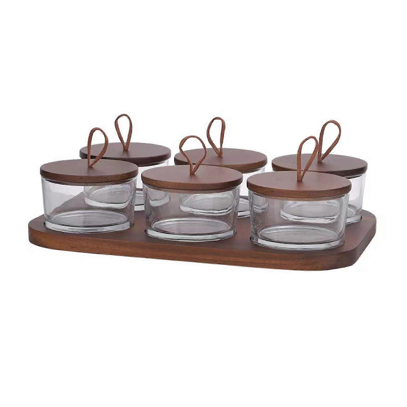Glass Storage Jars 6 Compartment Snack Serving Tray with Dustproof Lid for Wedding Appetizers