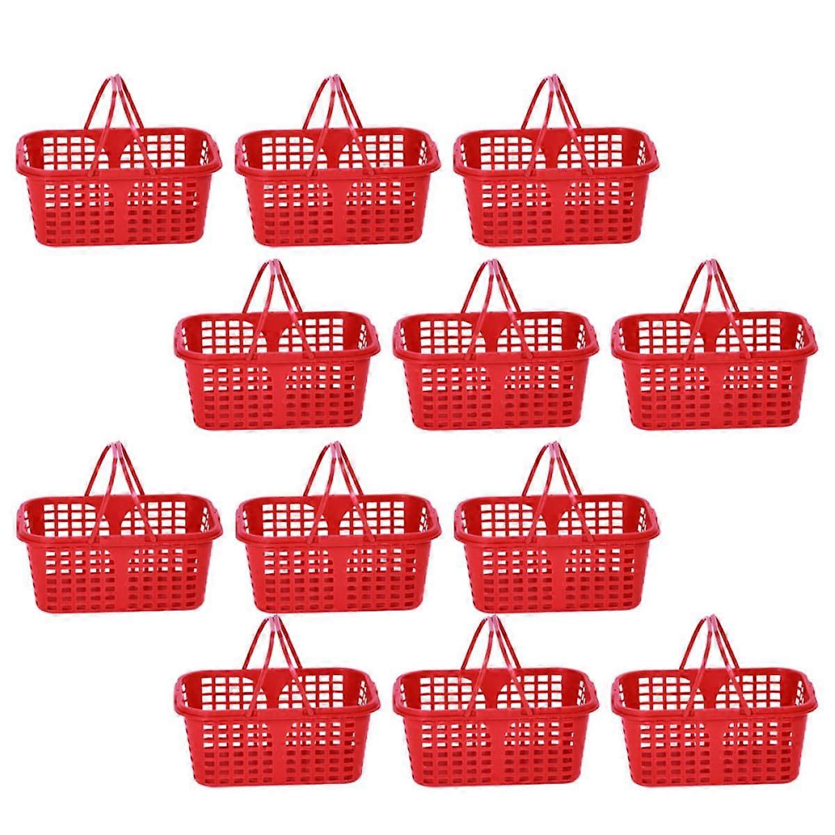 Fruit Storage Basket Large Capacity Red Plastic with Ergonomic Double Handles Stackable Design