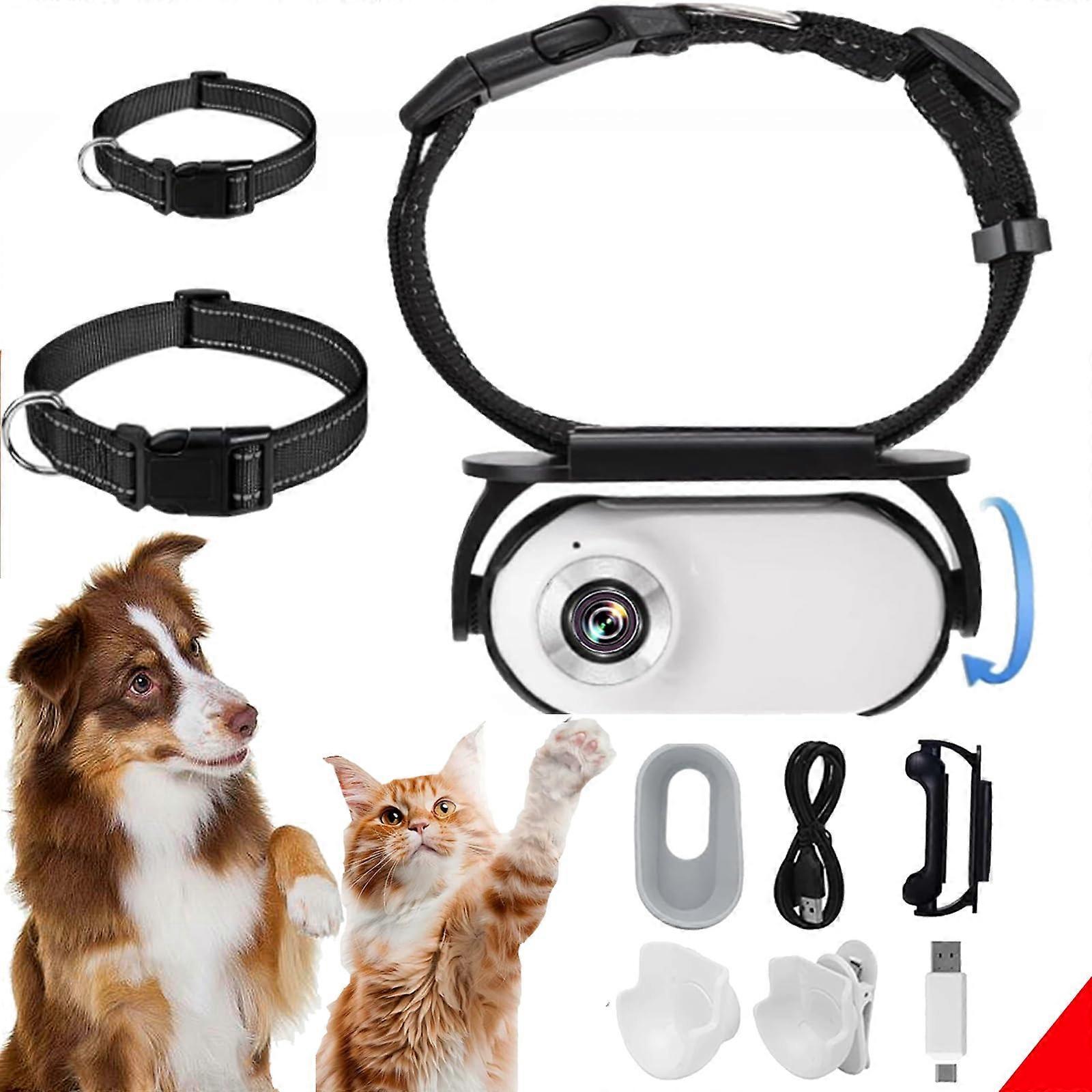 Full HD Pet Collar Camera with 170° Wide Lens, Cat Action Camera for Indoor and Outdoor Use White