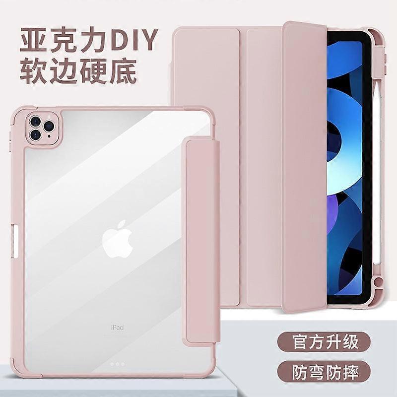 Capa elegante para iPad Air 6 de 11 polegadas, rosa bebê, com base rígida e bordas macias.