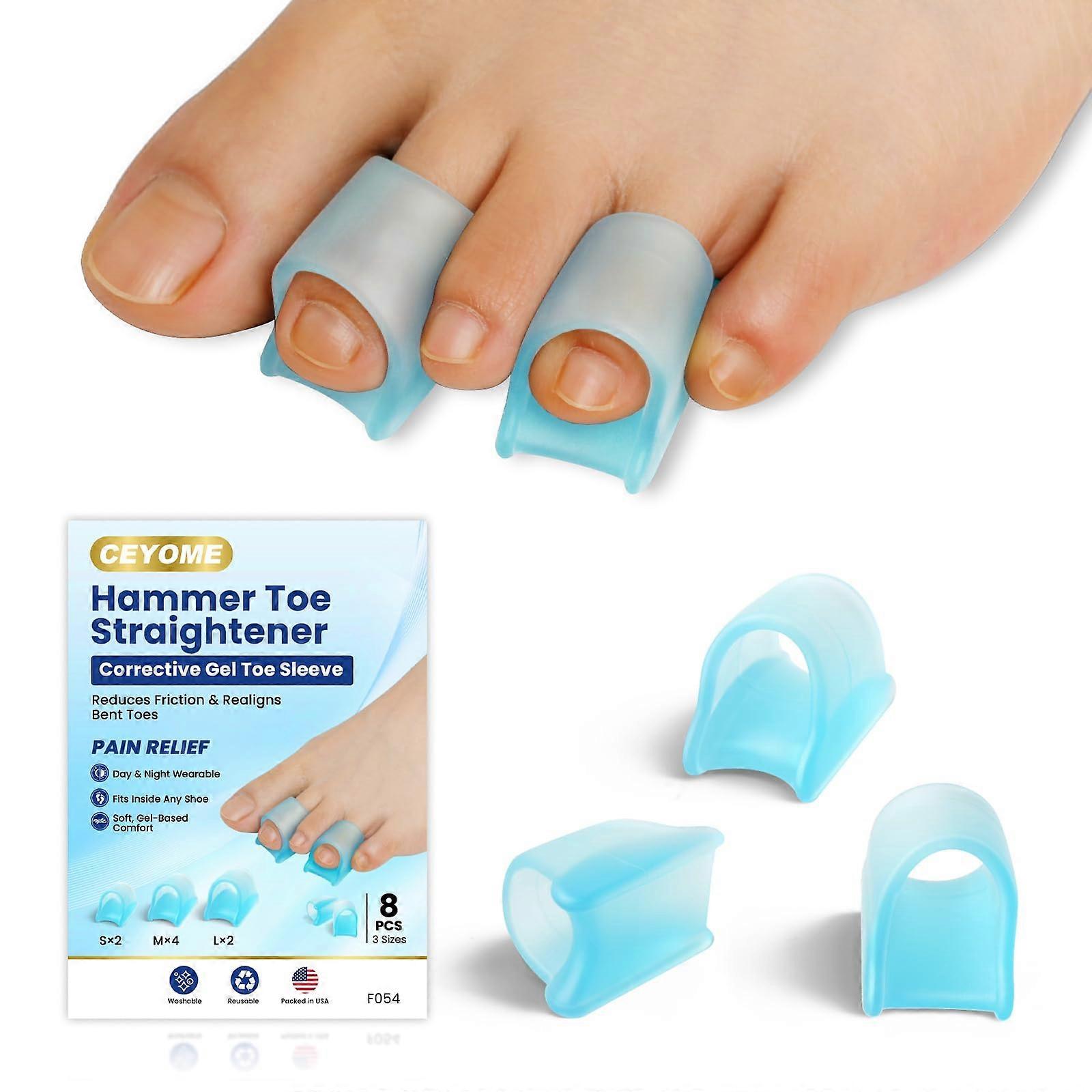 Toe Straightener Hammer Toe Corrector Gel Splints 8 Pcs for Toe Alignment and Pressure Relief