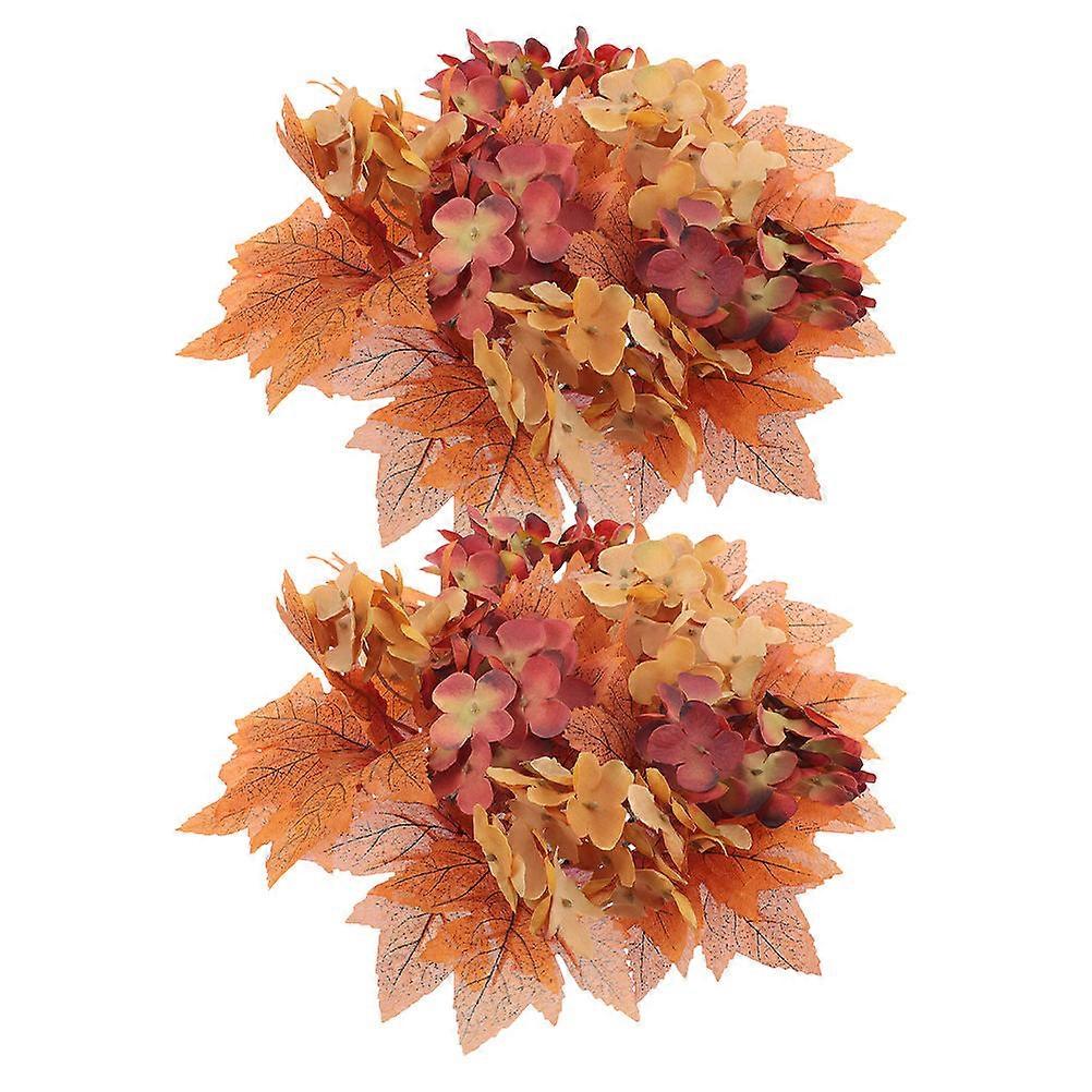 Artificial Maple Leaf Candle Ring for Decoration 2Pcs Autumn Harvest Wreath