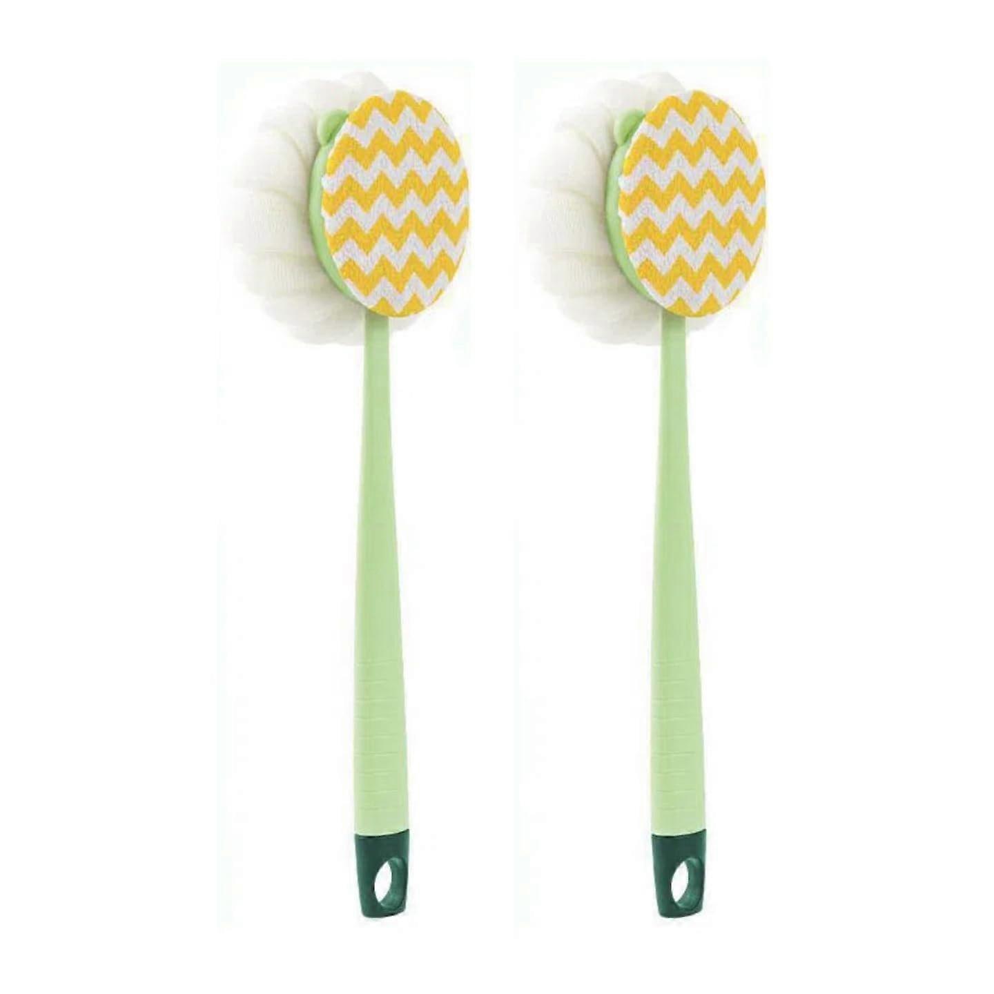Back Scrubber with Extra Long Handle, DualSided Shower Brush with Soft Bristles, Green 2Pack