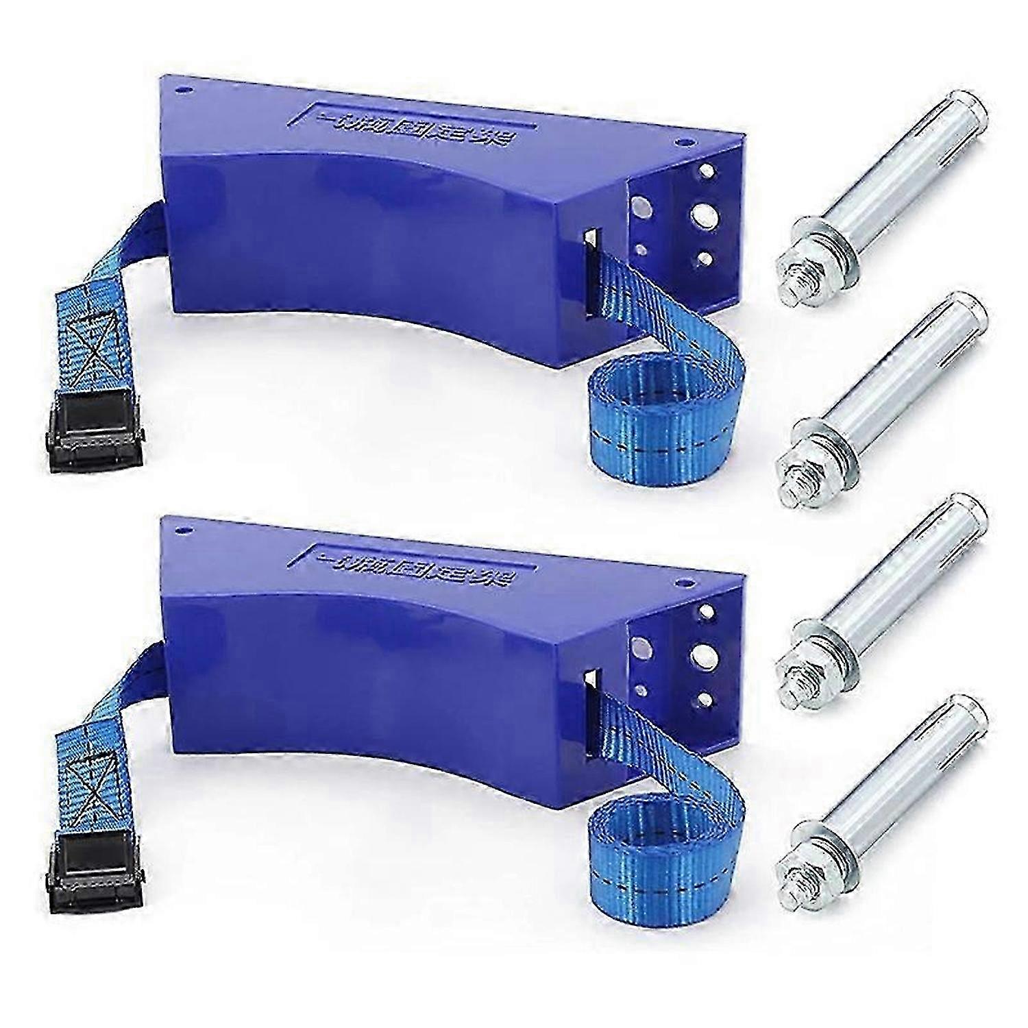 Two propane tank/cylinder mounting brackets with screws, blue.