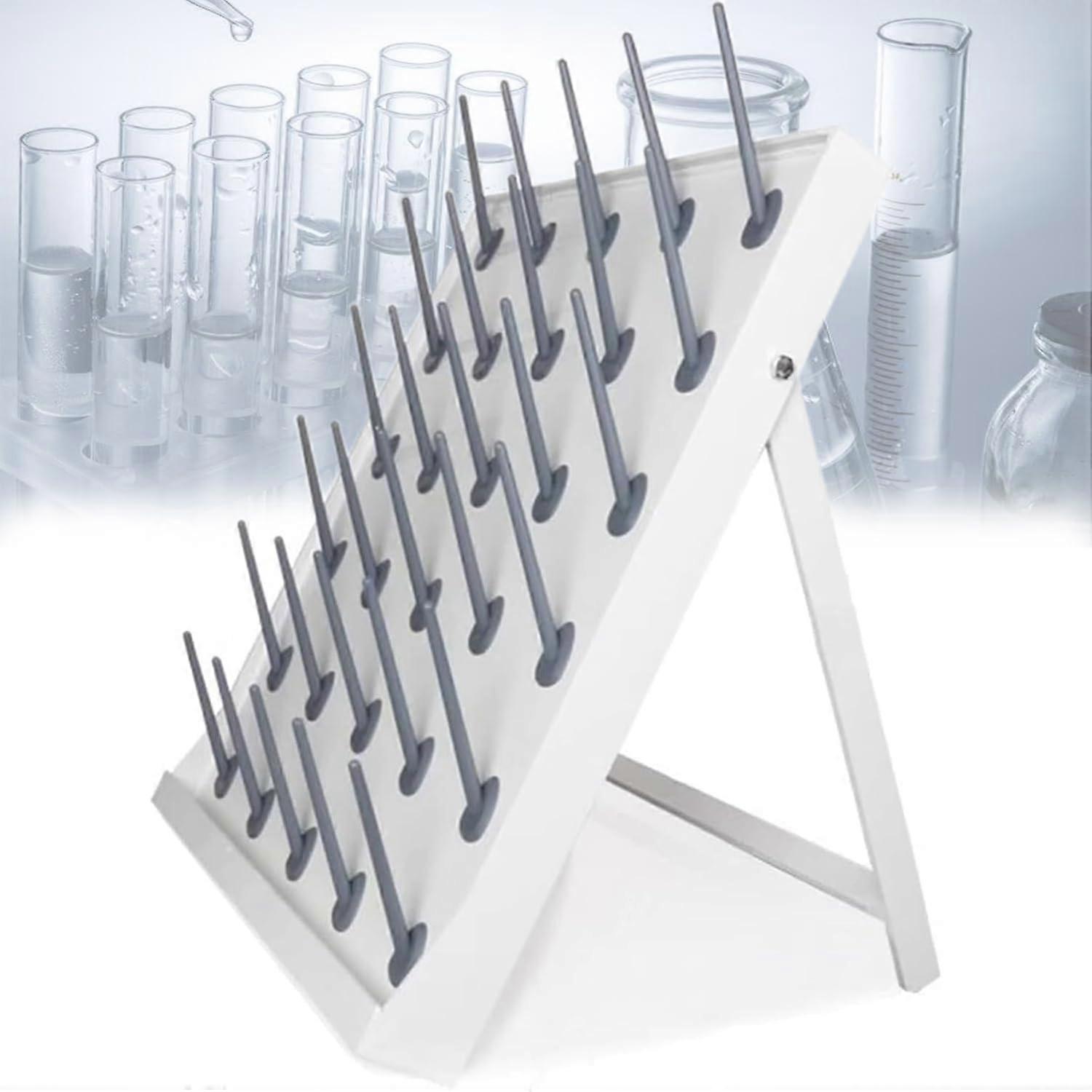 Laboratory Drying Rack with  Hooks, Wall Mounted PVC Glassware Holder, Detachable 12 Columns