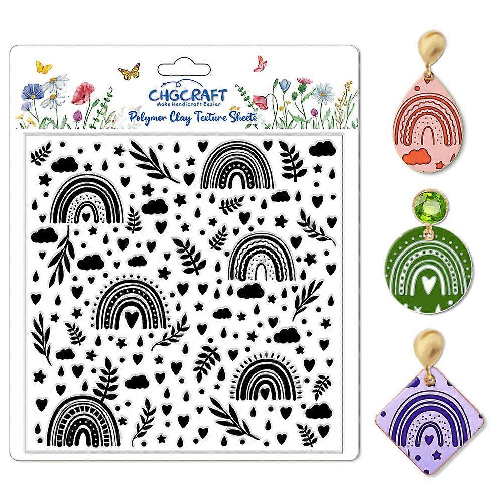Rainbow Polymer Clay Texture Sheets Plant Pattern Silicone Texture Stamp Clay Texture Mat Modeling Pattern Pad Sheets for Jewelry and Earrings Tools, 
