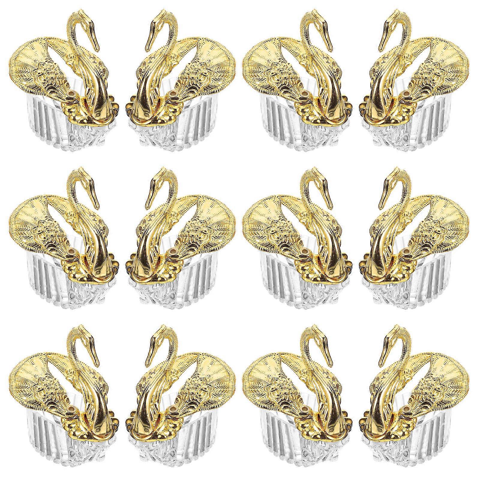 Plastic Candy Box Swan Pattern for Storage 12Pcs Golden Decorative Case