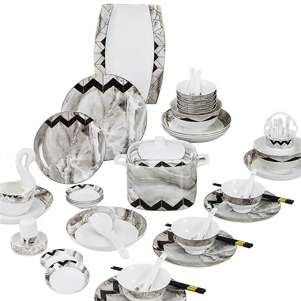 Ceramic Tableware Set with Bone China Bowls and Plates, Luxury Glazed Dinnerware with Chopsticks