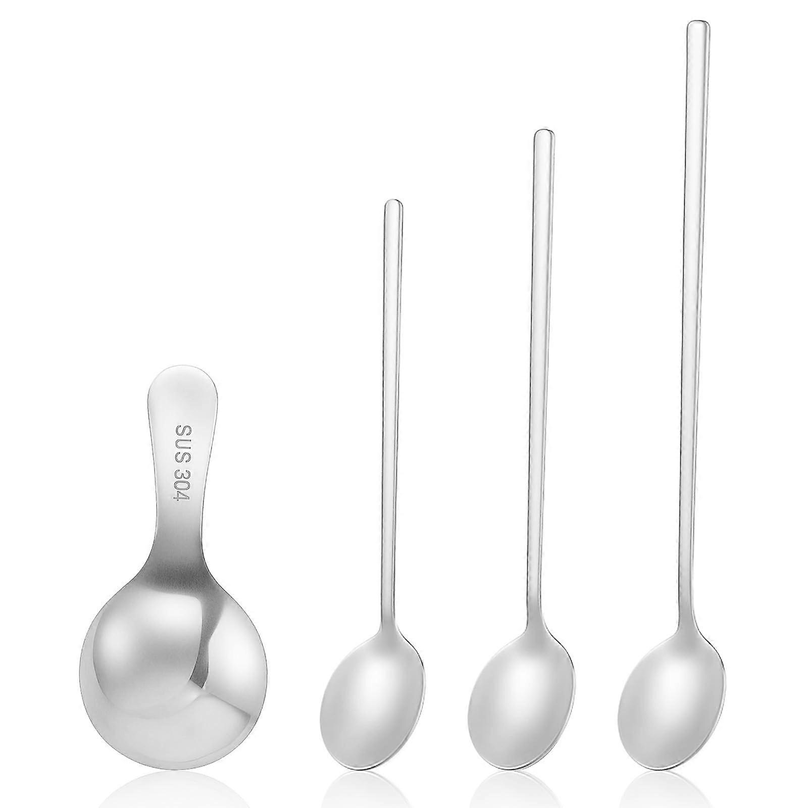 4PCS Stainless Steel Coffee Spoon Set, Long Handle Espresso Spoons, MultiSize Corrosion Resistant
