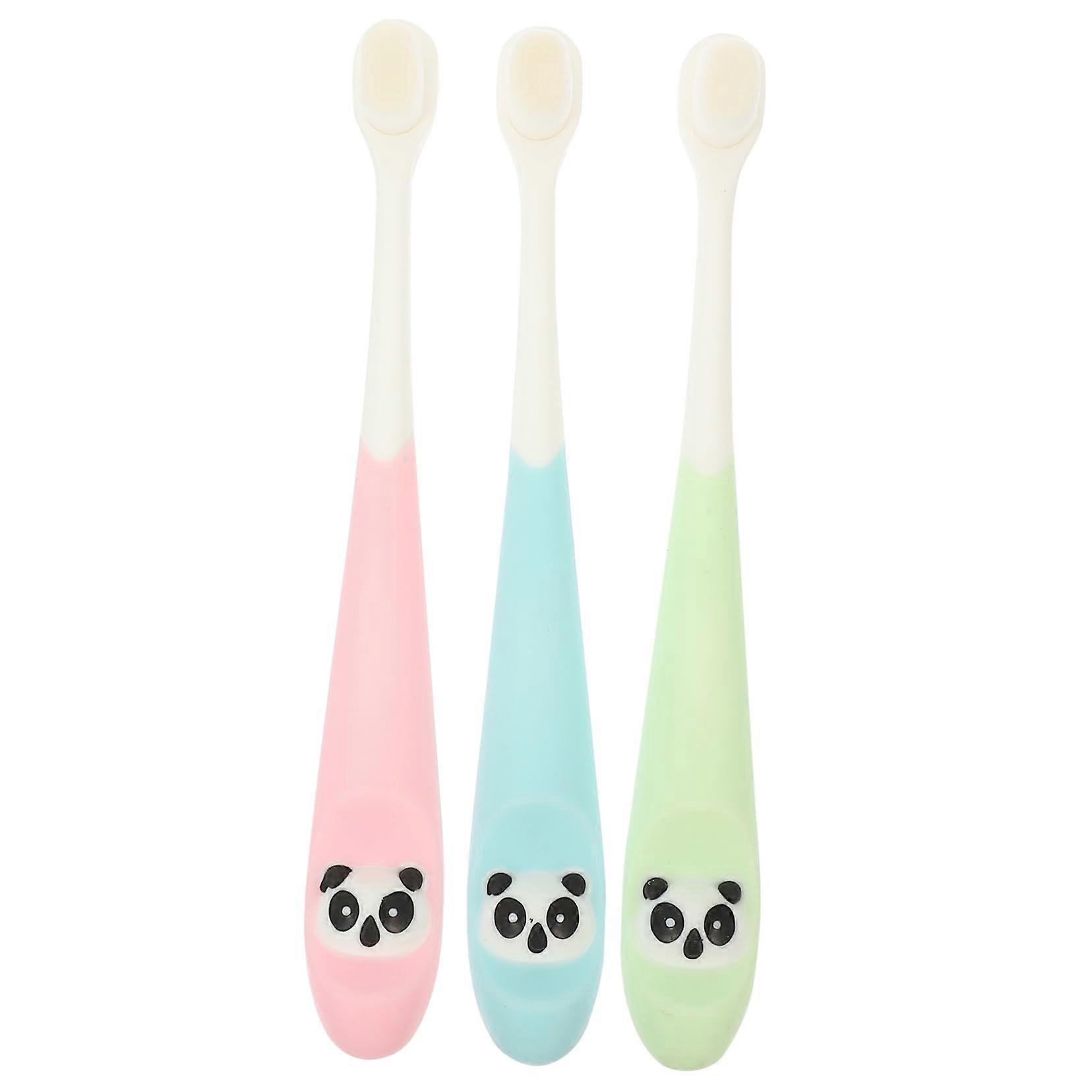 Kids Soft Toothbrush Extra Soft Bristles Ergonomic Small Handle Panda Design 3 Pack Random Color