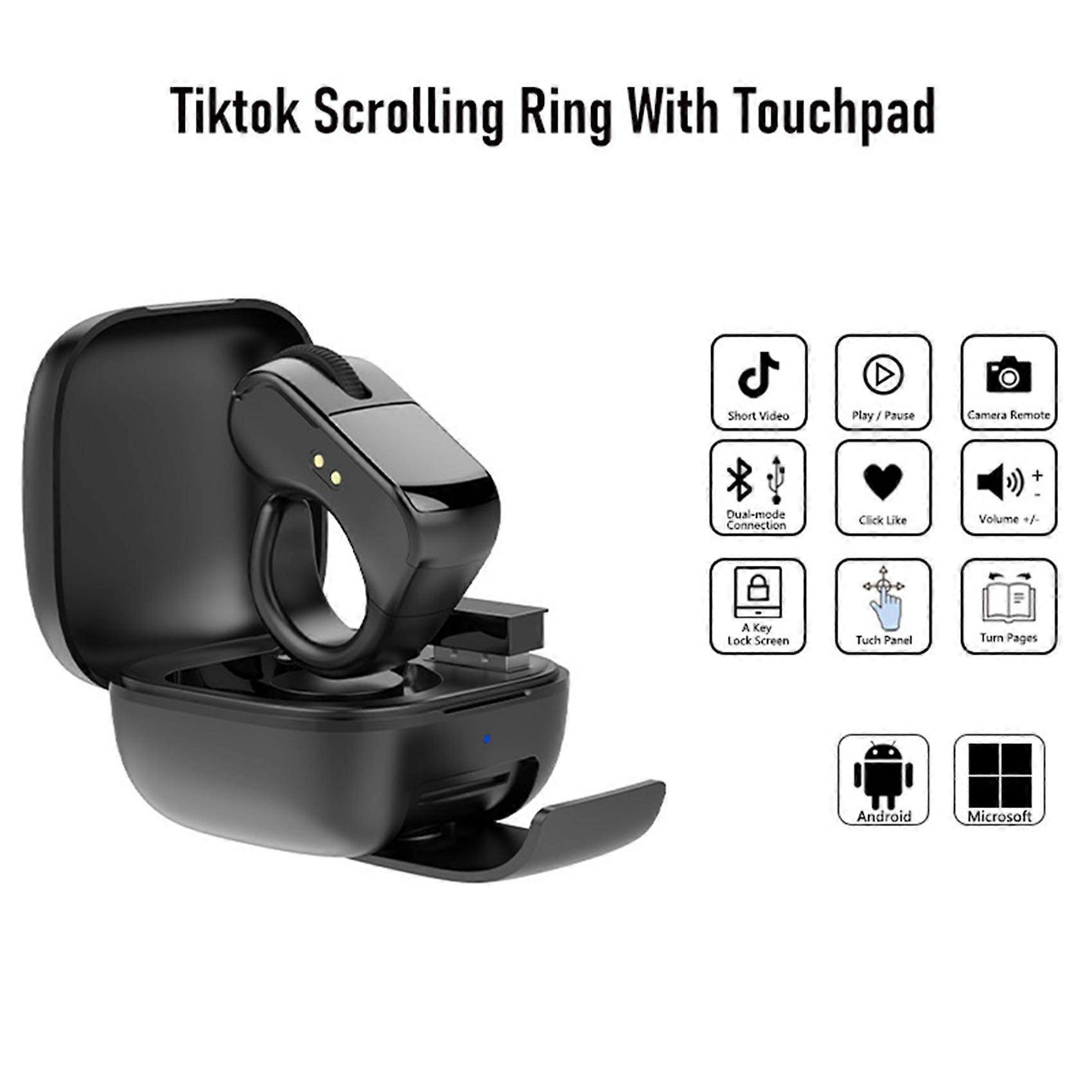 2X Wireless Scrolling Ring,Air Finger Ring Mouse with Touchpad,Bluetooth Scroller Remote Control B