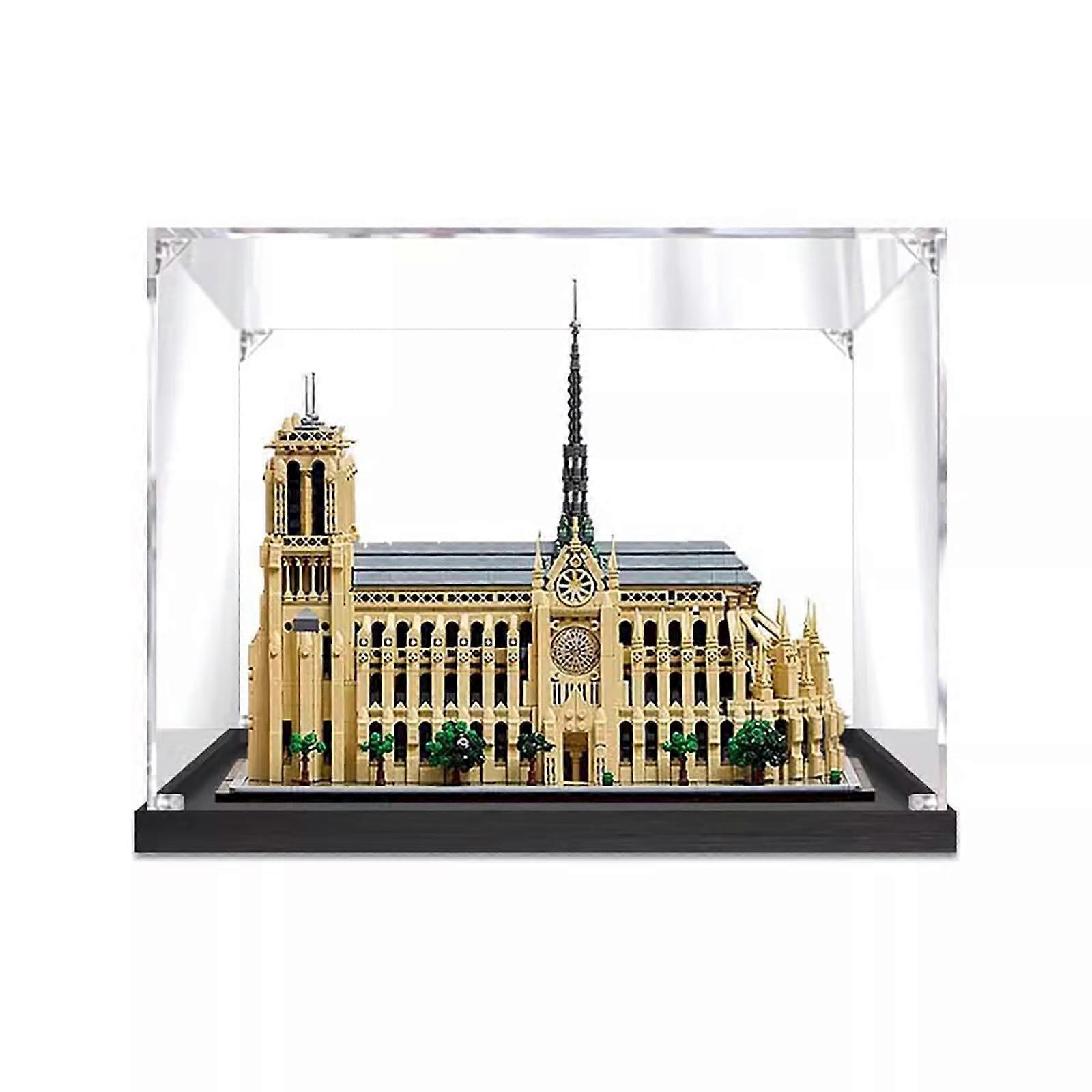 Display Case Dustproof Clear Acrylic Showcase for  21061 Notre Dame with Black Base