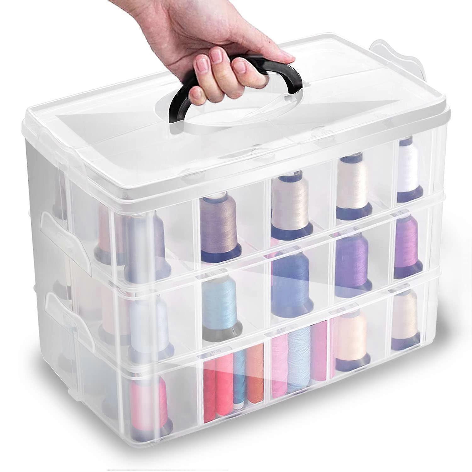 3Layer Stackable Storage Box with 30 Adjustable Compartments, Clear Plastic Organizer for Crafts and Hardware