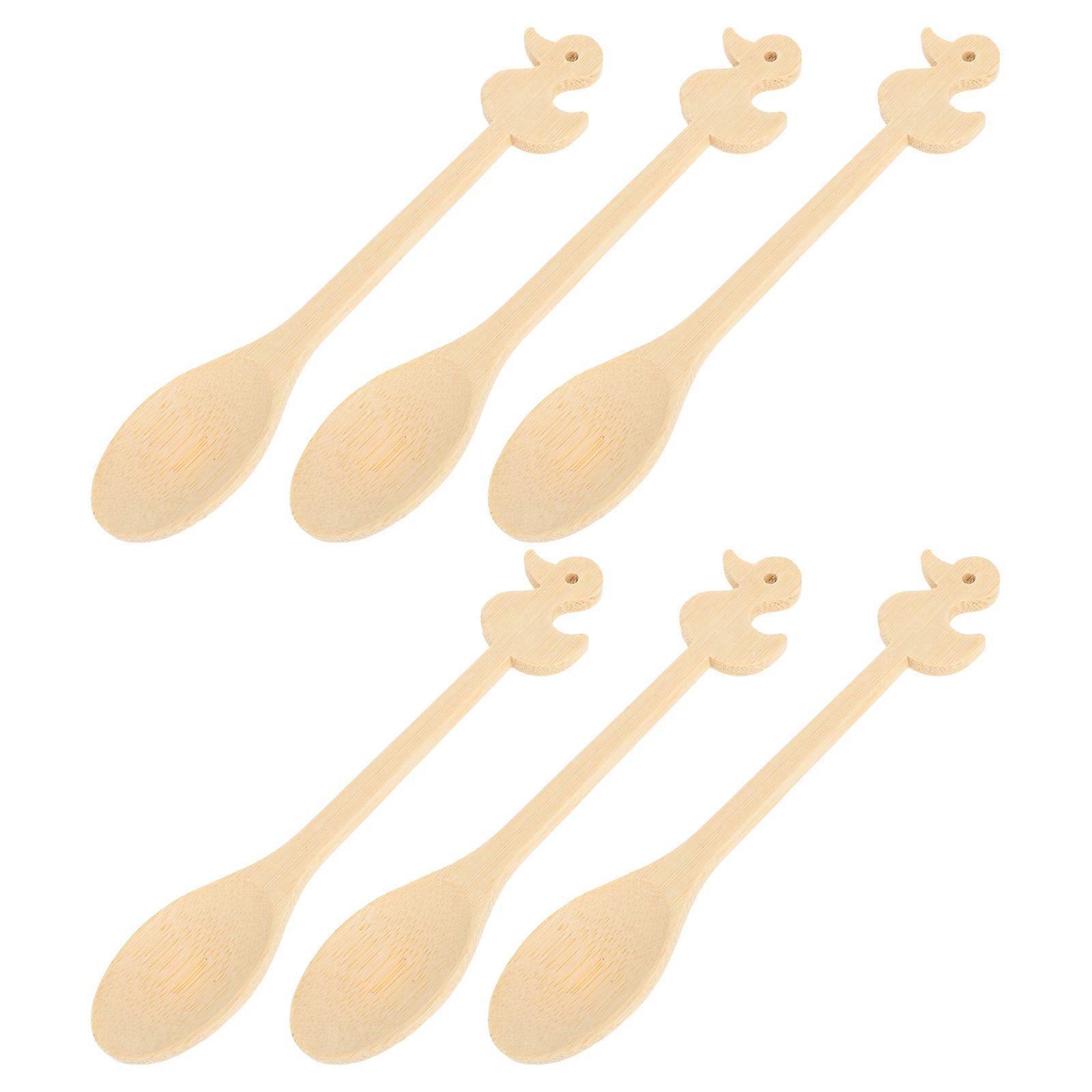 Bamboo Spoons Small Tea Spoons for Stirring 6Pcs with Cute Duck Handle
