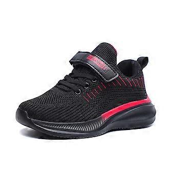 Sneaker für Jungen mit Klettverschluss, geschlossener Zehenpartie, nicht weicher Sohle, atmungsaktives Mesh-Gewebe, ideal für Freizeit, Klettern, Wandern, Camping und Radfahren, Rot, Größe: 9–9,5 Jahre