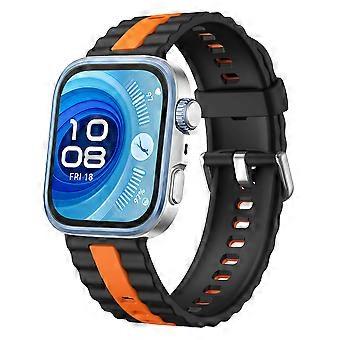 Armband für Huawei Watch Fit 4/fit 4 Pro/fit 3 Zweifarbiges Silikonarmband mit vertikalen Streifen (Schwarz Orange)
